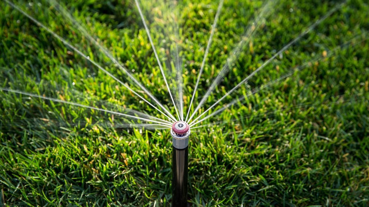 Versenkregner bewässert einen Rasen – Gartenbewässerung selbst planen