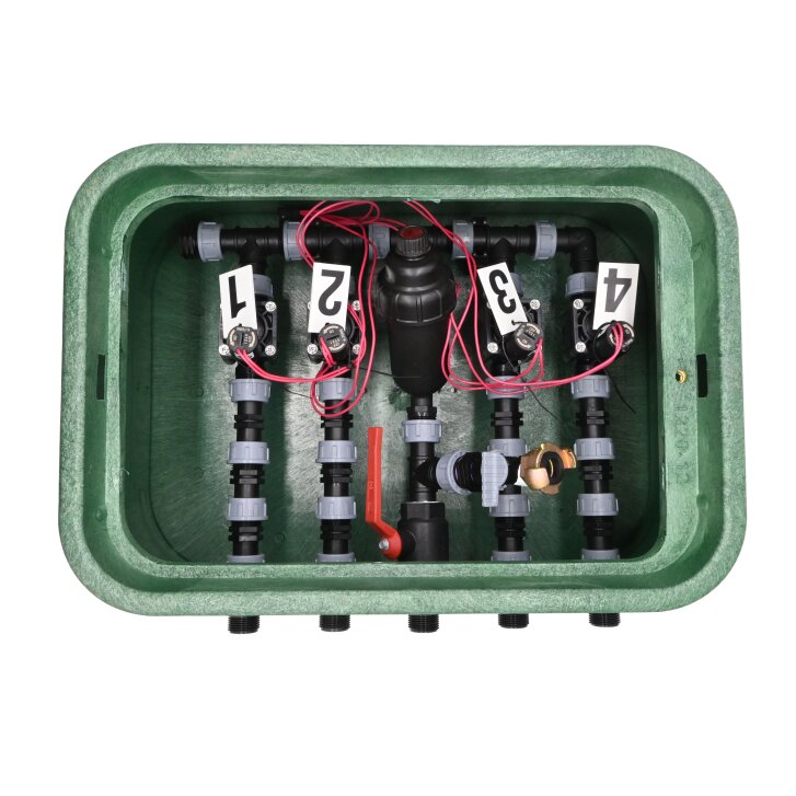 Hunter Montierter Ventilkasten, 4 Ventile, mit Filter und Absperrhahn