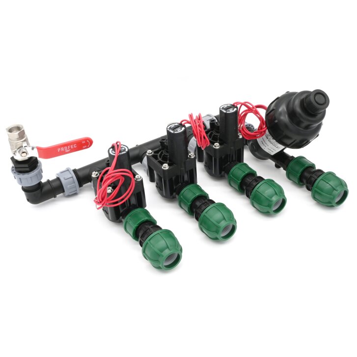 Ventilverteiler mit 3 Hunter Ventilen, mit Filter und Entlüftung, Anschluss 1 x 32 mm / 3 x 25 mm