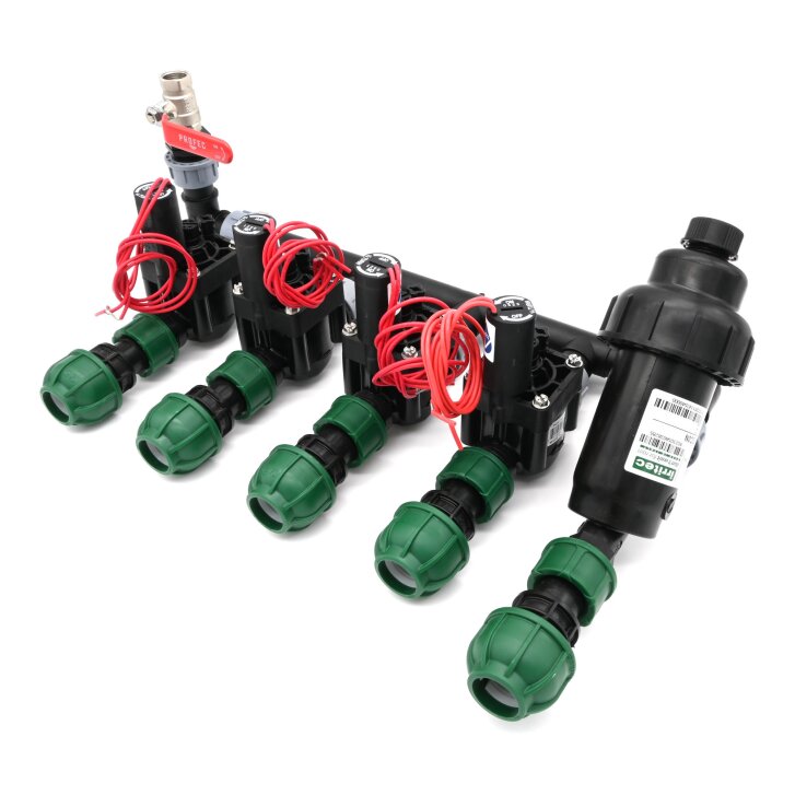 Ventilverteiler mit 4 Hunter Ventilen, mit Filter und Entlüftung 1 x 32 mm / 4 x 25 mm