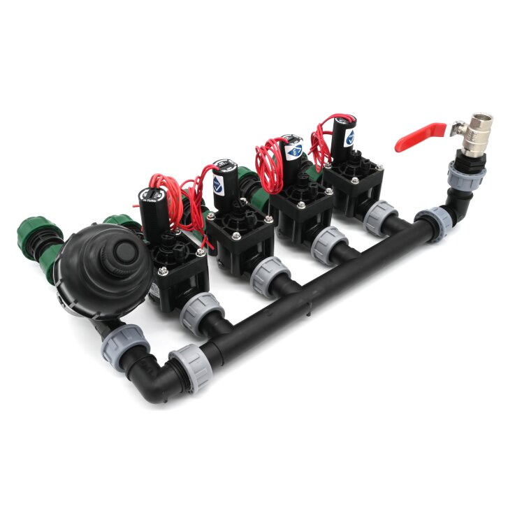 Ventilverteiler mit 4 Hunter Ventilen, mit Filter und Entlüftung 1 x 32 mm / 4 x 25 mm
