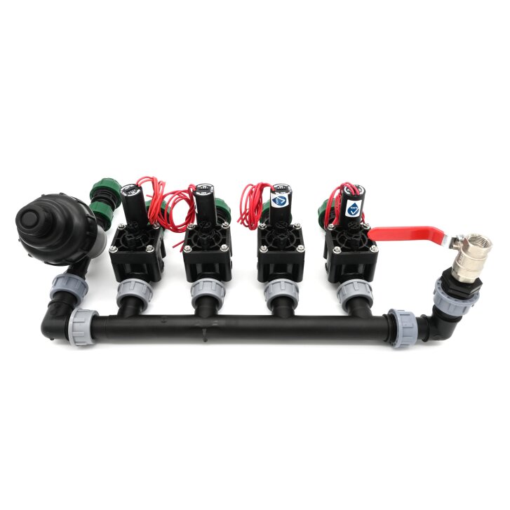 Ventilverteiler mit 4 Hunter Ventilen, mit Filter und Entlüftung 1 x 32 mm / 4 x 25 mm