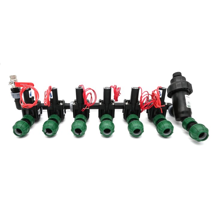 Ventilverteiler mit 6 Hunter Ventilen, mit Filter und Entlüftung 7 x 25 mm