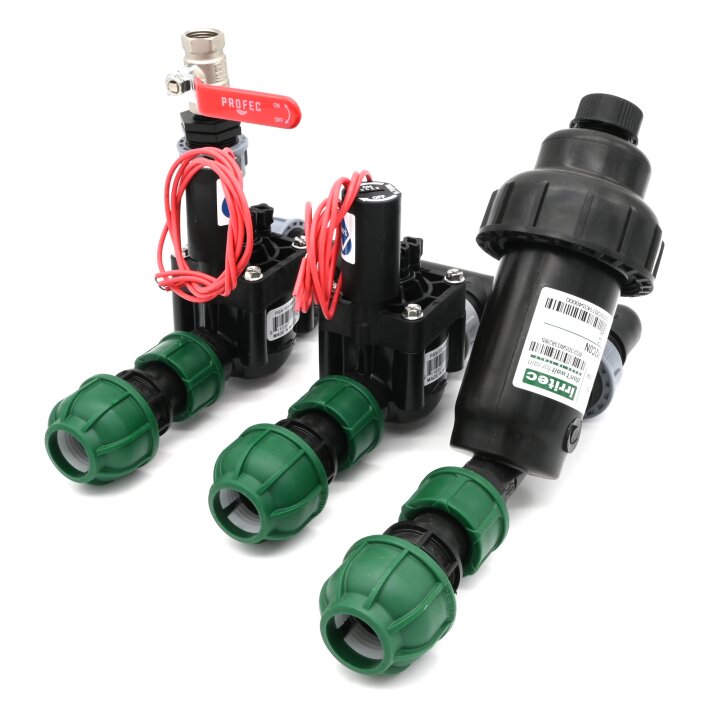 Ventilverteiler mit 2 Hunter Ventilen, mit Filter und Entlüftung 1 x 32 mm / 2 x 25 mm