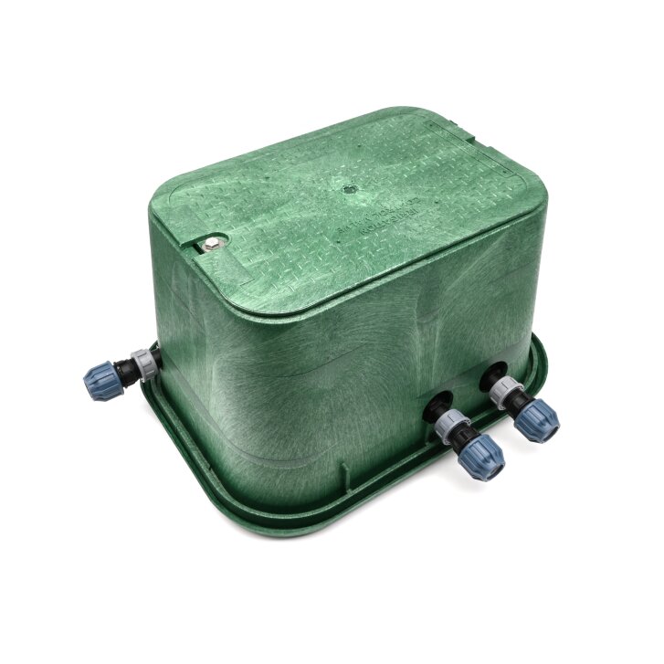 Montierte Standard Ventilbox mit 2 Hunter Ventilen, Filter, Kugelhahn und Entlüftung 25 mm
