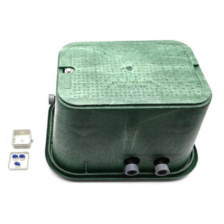 Montierte Standard Ventilbox mit 2 Hunter Ventilen, Filter, Kugelhahn und Entlüftung ohne Anschlüsse