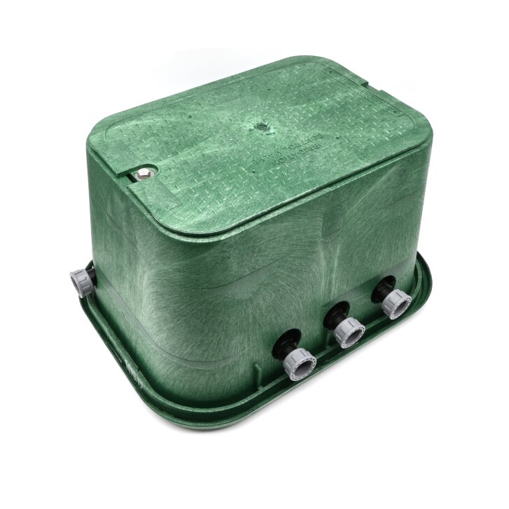 Montierte Standard Ventilbox mit 3 Hunter Ventilen, Filter, Kugelhahn und Entlüftung ohne Anschlüsse