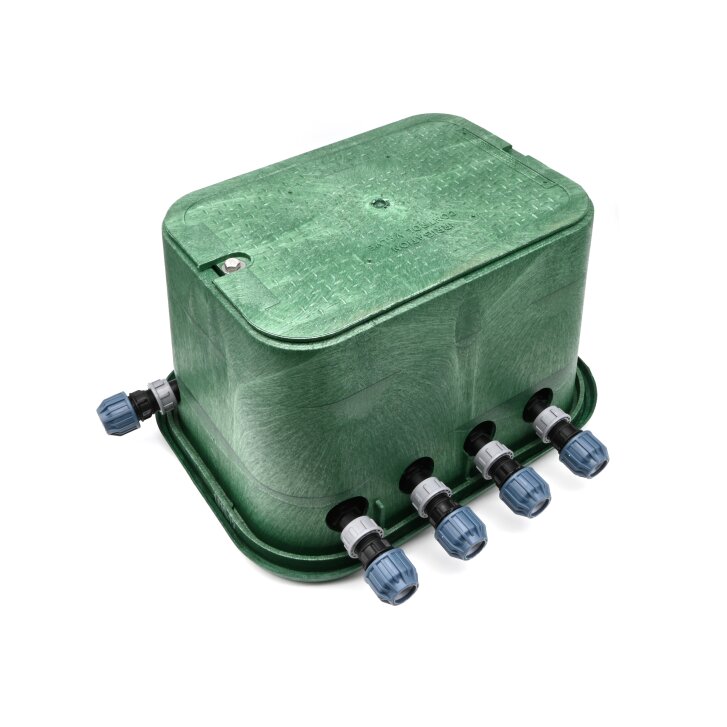 Montierte Standard Ventilbox mit 4 Hunter Ventilen, Filter, Kugelhahn und Entlüftung 25 mm