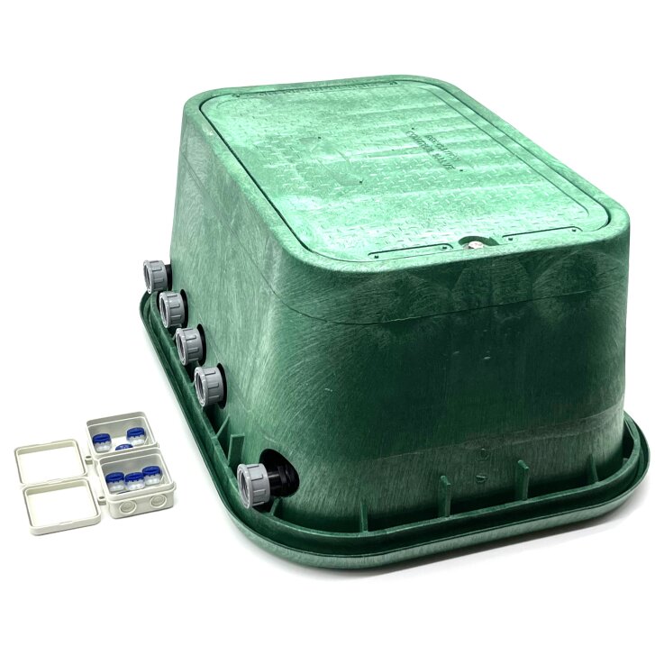 Montierte Jumbo Ventilbox mit 8 Hunter Ventilen, Filter, Kugelhahn und Entlüftung (verschiedene Ausführungen)
