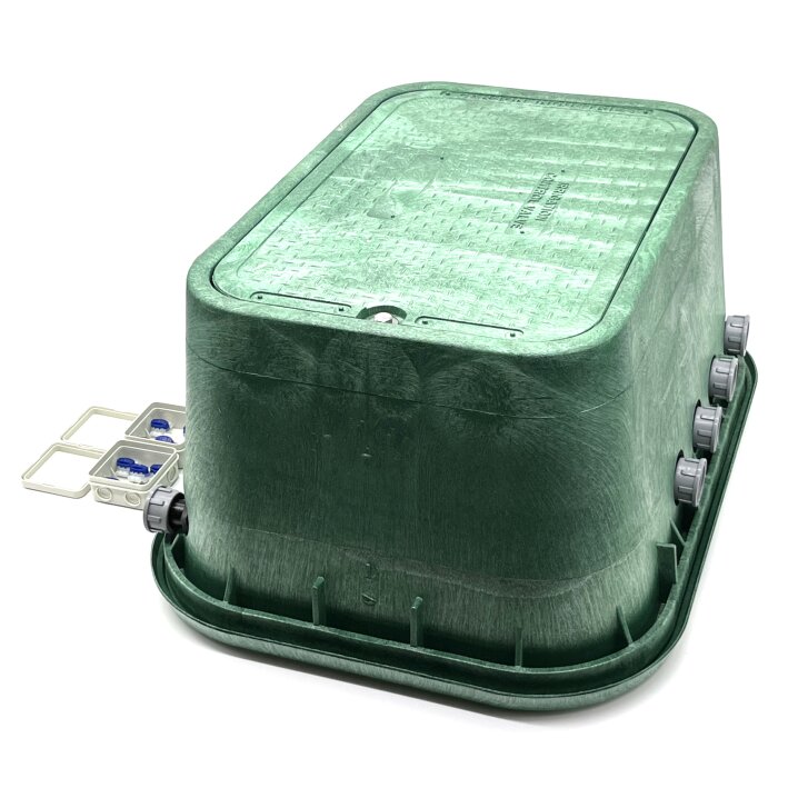Montierte Jumbo Ventilbox mit 8 Hunter Ventilen, Filter, Kugelhahn und Entlüftung - ohne Anschlüsse